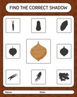 Find the correct shadows game with jicama. worksheet for preschool kids, kids activity sheet vector