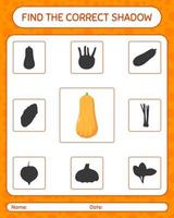 Find the correct shadows game with squash. worksheet for preschool kids, kids activity sheet vector