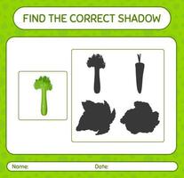 encuentra el juego de sombras correcto con apio. hoja de trabajo para niños en edad preescolar, hoja de actividades para niños vector