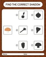 Find the correct shadows game with mushroom. worksheet for preschool kids, kids activity sheet vector