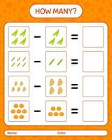 How many counting game with vegetables. worksheet for preschool kids, kids activity sheet, printable worksheet vector