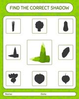 encuentra el juego de sombras correcto con brotes de bambú. hoja de trabajo para niños en edad preescolar, hoja de actividades para niños vector