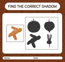 Find the correct shadows game with turmeric. worksheet for preschool kids, kids activity sheet vector