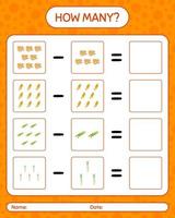 How many counting game with vegetables. worksheet for preschool kids, kids activity sheet, printable worksheet vector