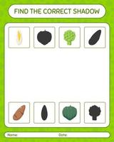 Find the correct shadows game with vegetables. worksheet for preschool kids, kids activity sheet vector