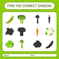 Find the correct shadows game with vegetables. worksheet for preschool kids, kids activity sheet vector