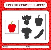 Find the correct shadows game with bell pepper. worksheet for preschool kids, kids activity sheet vector