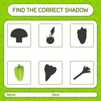 Find the correct shadows game with lettuce. worksheet for preschool kids, kids activity sheet vector