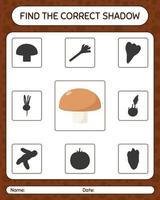 Find the correct shadows game with mushroom. worksheet for preschool kids, kids activity sheet vector