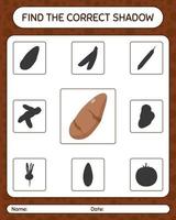 Find the correct shadows game with yam root. worksheet for preschool kids, kids activity sheet vector