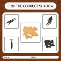 Find the correct shadows game with ginger. worksheet for preschool kids, kids activity sheet vector