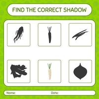 Find the correct shadows game with hamburg parsley. worksheet for preschool kids, kids activity sheet vector