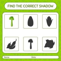 Find the correct shadows game with celery. worksheet for preschool kids, kids activity sheet vector