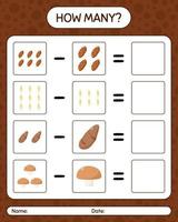 How many counting game with vegetables. worksheet for preschool kids, kids activity sheet, printable worksheet vector