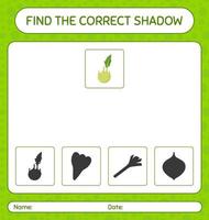 Find the correct shadows game with kohlrabi. worksheet for preschool kids, kids activity sheet vector