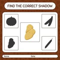 Find the correct shadows game with potato. worksheet for preschool kids, kids activity sheet vector