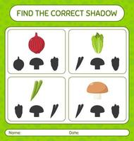 Find the correct shadows game with vegetables. worksheet for preschool kids, kids activity sheet vector