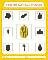 Find the correct shadows game with delicata squash. worksheet for preschool kids, kids activity sheet vector