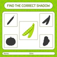 Find the correct shadows game with peas. worksheet for preschool kids, kids activity sheet vector