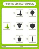 encuentra el juego de sombras correcto con brotes de bambú. hoja de trabajo para niños en edad preescolar, hoja de actividades para niños vector