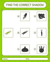 Find the correct shadows game with green bean. worksheet for preschool kids, kids activity sheet vector