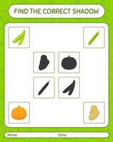 Find the correct shadows game with vegetables. worksheet for preschool kids, kids activity sheet vector