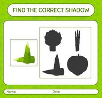 encuentra el juego de sombras correcto con brotes de bambú. hoja de trabajo para niños en edad preescolar, hoja de actividades para niños vector