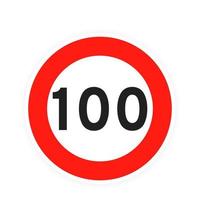 límite de velocidad 100 icono de tráfico de carretera redondo signo plano estilo diseño vector ilustración aislado sobre fondo blanco.