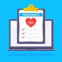 Laptop notebook with medical insurance claim form on it. vector