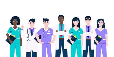 Medical staff doctors team with face masks clinic employee vector illustration