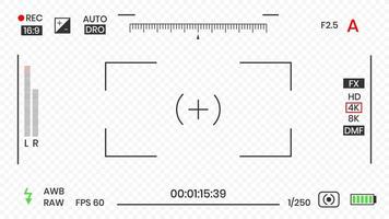 Camera viewfinder video or photo frame recorder flat style design vector illustration. Digital camera viewfinder with exposure settings and focusing grid template.