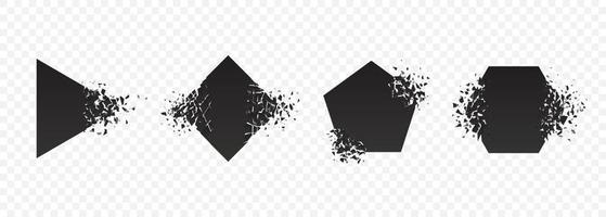 Shape explosion broken and shattered flat style design vector illustration set isolated on transparent background.