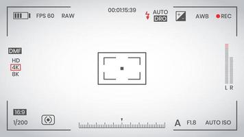 Camera viewfinder video or photo frame recorder flat style design vector illustration. Digital camera viewfinder with exposure settings and focusing grid template.