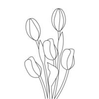 flor de tulipán floreciente con capullo de ramo página para colorear para imprimir ilustración vector