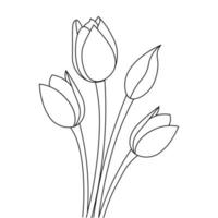tropical tulip blooming flower coloring page with single line art vector