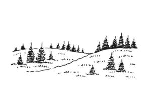 Sketch of wild nature with forest. Hand drawn illustration converted to vector. vector