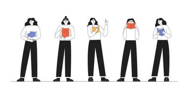 Set of girls who read books while standing vector
