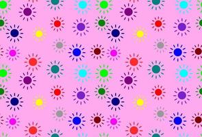 lindo patrón sin costuras, diseño vectorial. soles coloridos o flores sobre fondo rosa o morado. uso como papel, tela, textil, impresión de embalaje industrial. felicidad, bebé, agradable, celebración, es una niña vector