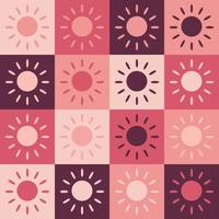 Seamless pattern vector illustration design. Sun shine in many shade of pink, red, brown within each block or box.