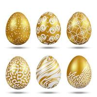 Realistic gold easter eggs with pattern set. vector