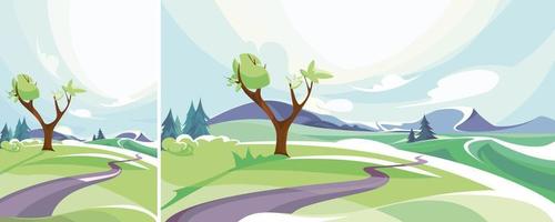 Spring outdoor scene. Nature landscape in different formats. vector