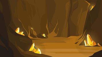 Cave with yellow crystals. vector