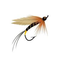 Flying fishing lure, resembling a mayfly, isolated on a white background, vector illustration.