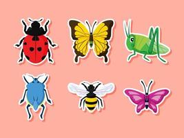 conjunto de pegatinas de insectos de primavera vector