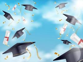 Graduation Hat Background with Confetti vector