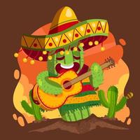 Happy Singing Cactus in Cinco De Mayo Concept vector