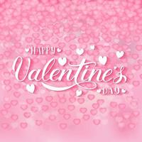 feliz día de san valentín caligrafía letras a mano sobre fondo rosa suave con confeti de corazones 3d. plantilla vectorial fácil de editar para la tarjeta de felicitación del día de san valentín vector