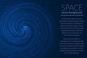 Dark blue wavy space background. Glowing spiral cosmic banner with sample text . Futuristic vector illustration. Easy to edit design template.