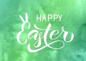 Happy Easter calligraphy hand lettering on green gradient background. Easter celebration typography poster. Easy to edit template for party invitation, greeting card, banner. Vector illustration.