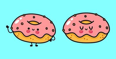 juego de paquete de personajes divertidos y lindos de rosquillas felices. icono de ilustración de personaje kawaii de dibujos animados dibujados a mano vectorial. aislado sobre fondo blanco vector